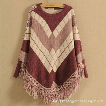 Loose Stylish Custom cotton sweater woman Ladies knitted woolen sweater poncho with Tassel